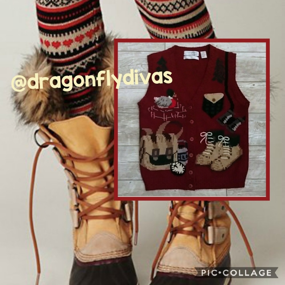 VTG Hunt Print Hand Embroidered Knit Vest L